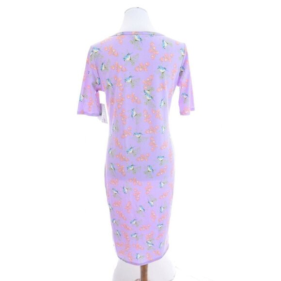 NWT LulaRoe Julia Purple Blue Bird Print Sheath Bodycon Dress Unicorn NEW Sz M - Picture 7 of 11